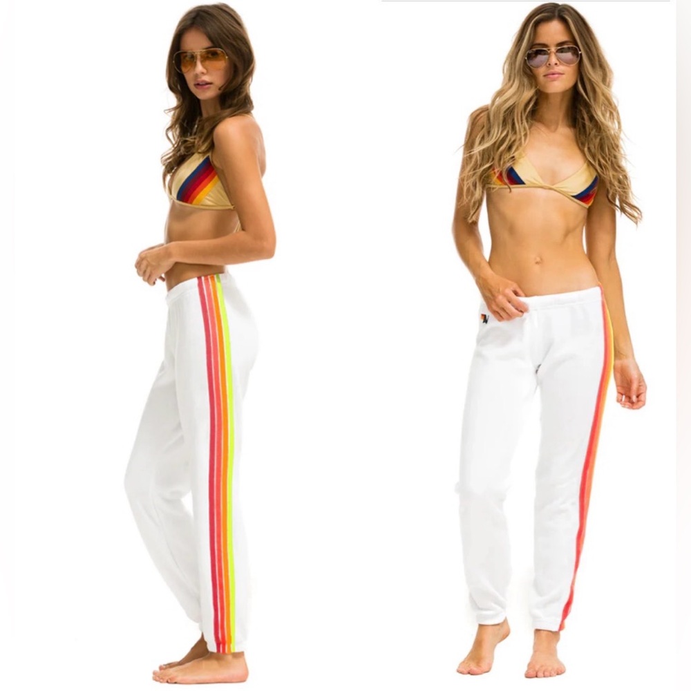 Aviator Nation 4 Stripe Sweatpants in White/Neon